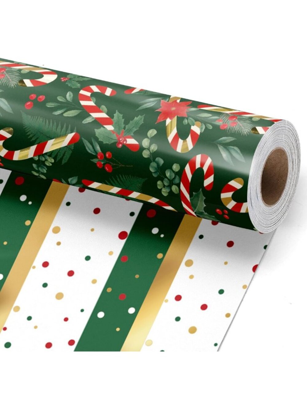 Festive Green Christmas Wrapping Paper with Candy Cane & Holiday Greenery Design
